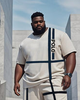 Big Man Apricot Black Line Short Sleeve T-Shirt And Pants Suit